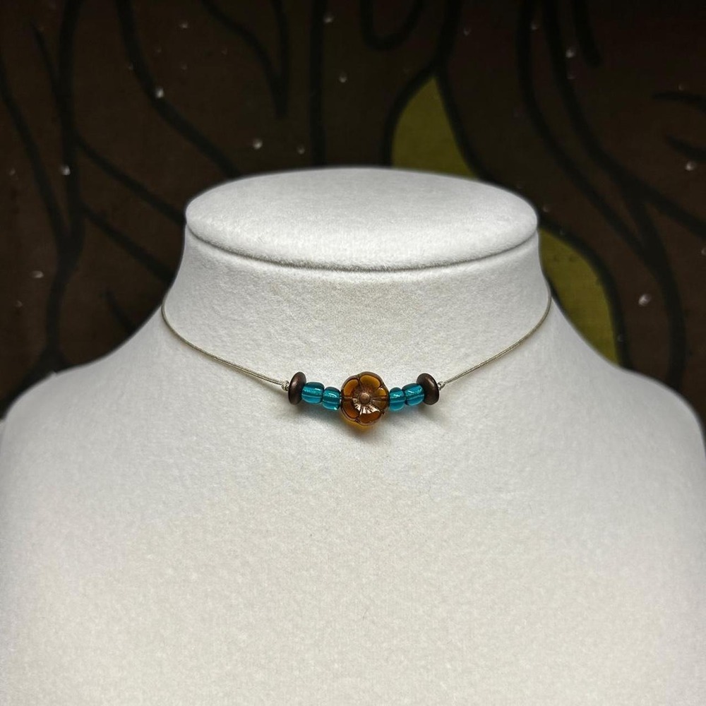 czech glass amber flower necklace boho dainty cord bohemian minimalist